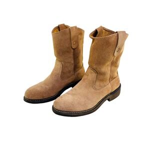 Brahma Del Rio Tan Suede Leather Pull On Work Boots Mens 7.5 2523157 Round Toe